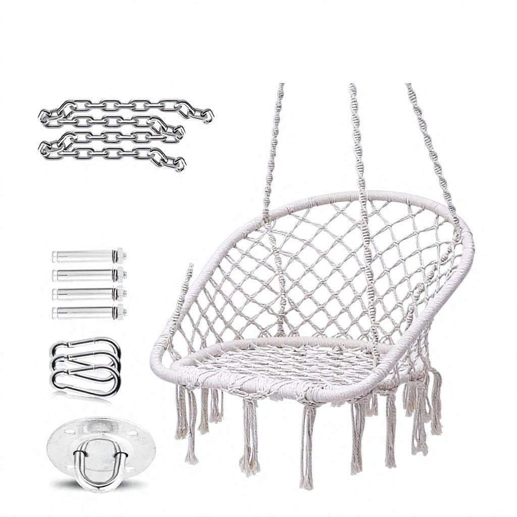 Max 330 LB Hammock Chair Durable Hanging Hardware Kit Modern Design Cotton Steel 1 Person Capacity for Indoor/Outdoor Use